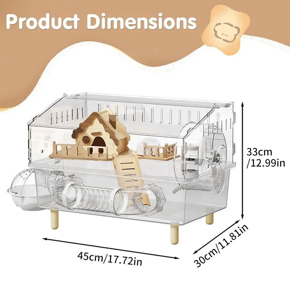 Acrylic Hamster Cage – Transparent Rodent Habitat with Accessories, Luxury Villa Enclosure for Syrian, Dwarf Hamsters, Gerbils & Mice