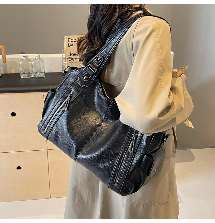 Women’s PU Leather Shoulder Bag – 2026 Fashion Handbag with Soft Interior Compartment, Contrast Color Design, Zipper Closure, Stylish Everyday Purse for Work, Travel & Casual Use