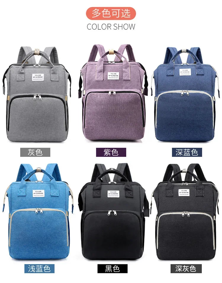 Sac à langer de grande capacité pour bébés avec matelas à langer – Sac à langer de maternité imperméable pour mamans avec rangement pour biberons et lit de bébé