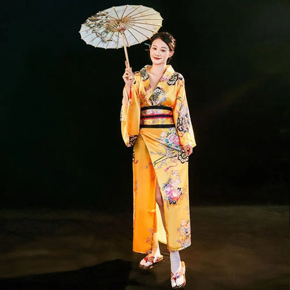 Japanese Kimono Cosplay Costume – Floral Sakura Printed Dress, Traditional Asian Style Kimono Outfit for Women Halloween & Party Wear