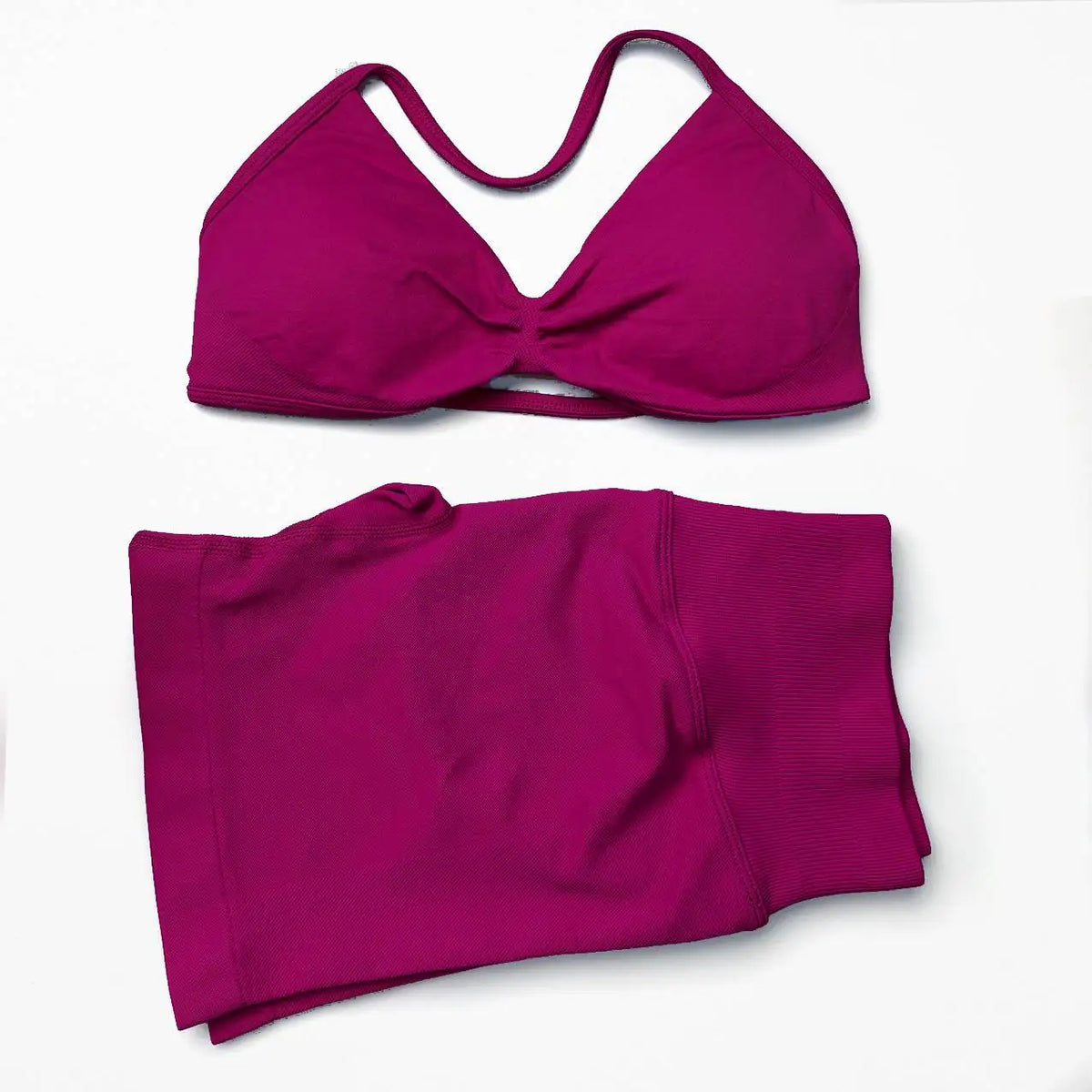 Seamless 2-Piece Yoga Sports Set – Strappy Halter Crop Top with Removable Pads & Quick-Dry Backless Shorts for Gym and Fitness