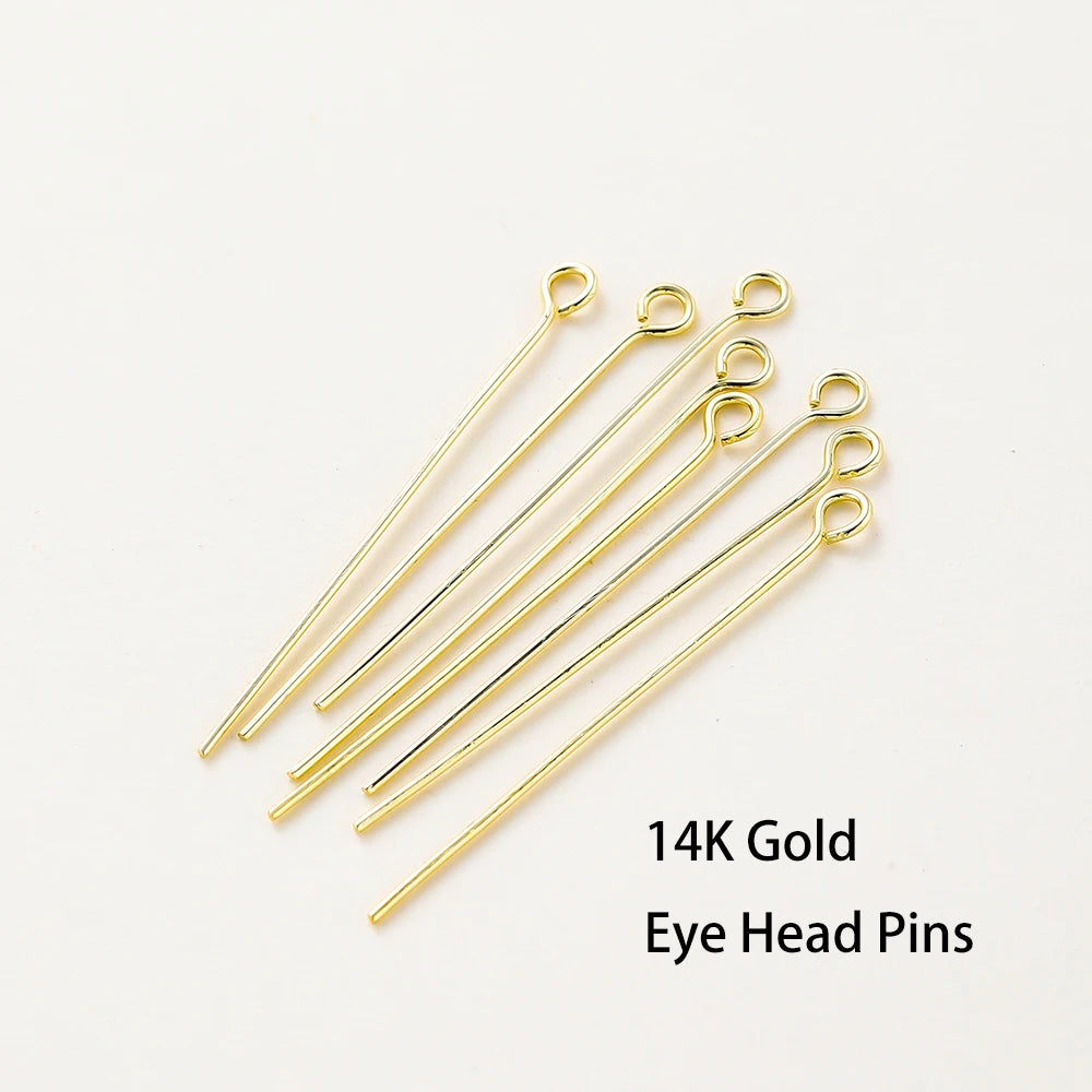 100-Piece 14K & 18K Gold Plated Brass Head Pins Set (16–50mm) – Ball, Flat & Eye Pins for DIY Jewelry Making & Crafts