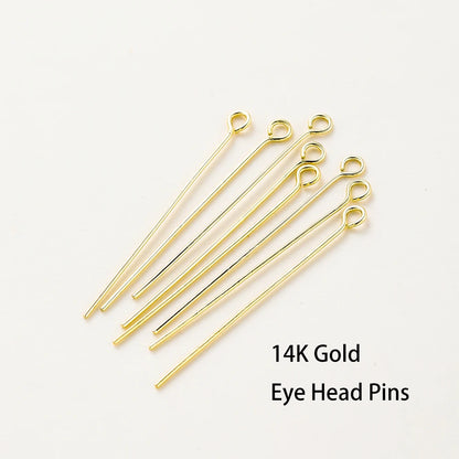 100-Piece 14K & 18K Gold Plated Brass Head Pins Set (16–50mm) – Ball, Flat & Eye Pins for DIY Jewelry Making & Crafts