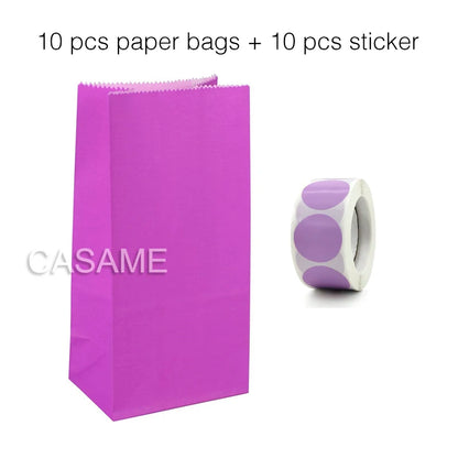 10PCS Stand-Up Colorful Gift Bags with Stickers – Solid, Striped & Polka Dot Treat Bags for Wedding, Birthday & Party Favors (18×9×6cm)