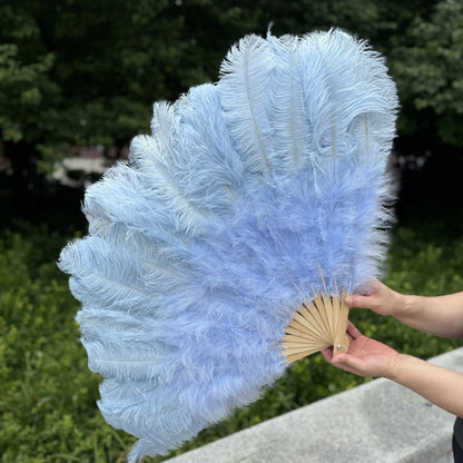 Abanico Grande de Plumas de Avestruz Blancas – Elegante Abanico para Baile y Actuaciones Escénicas (100 cm / 130 cm)