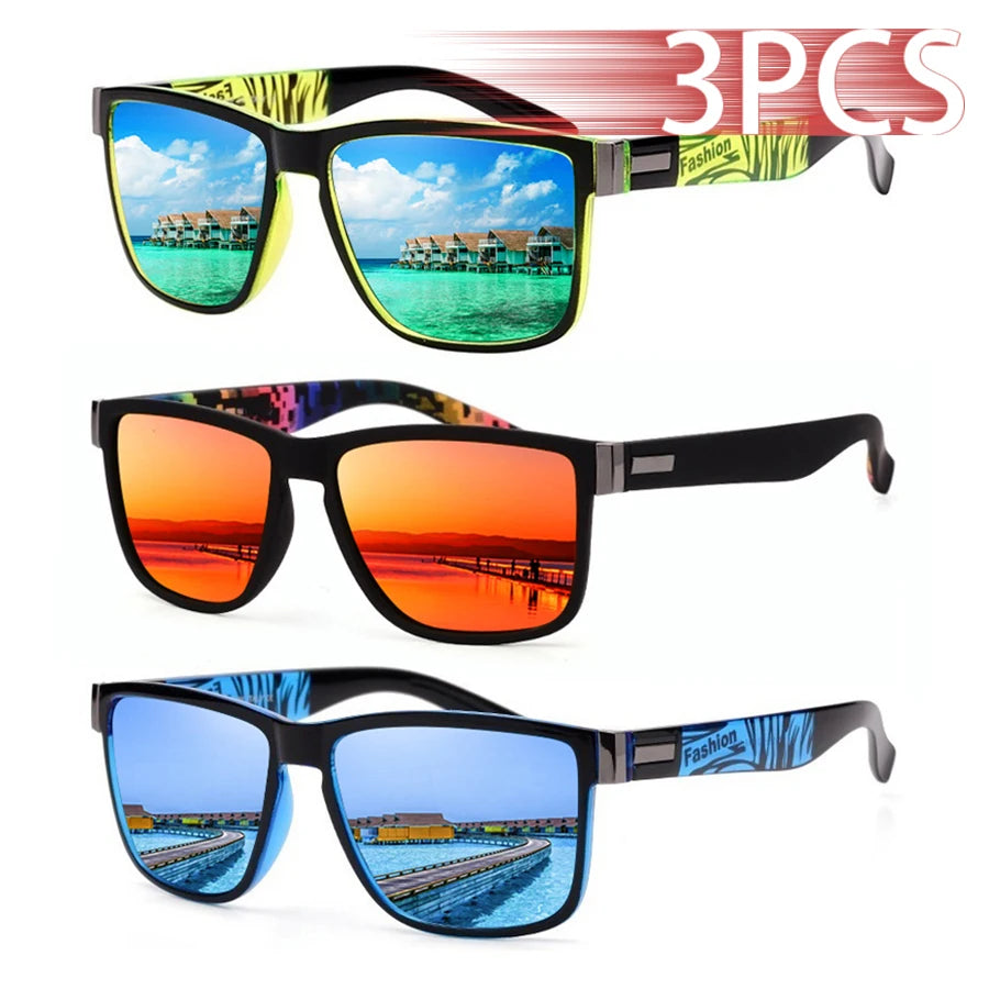 3PCS Classic Square Sunglasses – UV400 Unisex Fashion Eyewear for Men & Women, Colorful Lightweight Shades for Driving, Fishing & Outdoor Use