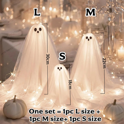 1/2/3 Sets Halloween Lighted Ghost DIY Decoration Kit, Warm White Spooky Table Lamp, Ghost Table Centerpiece, Indoor Halloween Party Decor and Festive Home Accessories