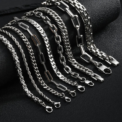 Punk Silver Chain Bracelet – Stainless Steel Braided Link Wristband for Men | Hip Hop Fashion Jewelry Gift for Him & Dad