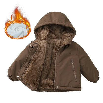 Kids’ Thick Plush-Lined Winter Jacket – Hooded Cotton-Padded Parka for Boys & Girls, Warm Lambswool-Style Outerwear for Ages 2–12