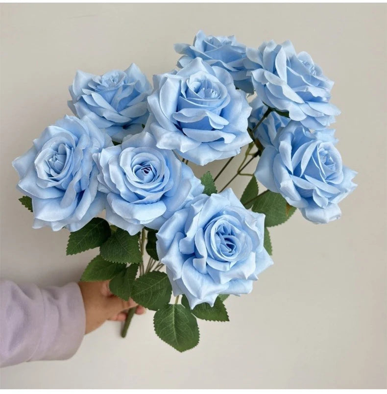 Ramo de rosas de diamantes de 9 cabezas – Rosas artificiales sintéticas con detalles de diamantes brillantes, arreglo floral realista para boda, decoración del hogar, sala de estar y regalo
