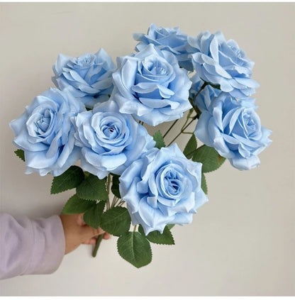Ramo de rosas de diamantes de 9 cabezas – Rosas artificiales sintéticas con detalles de diamantes brillantes, arreglo floral realista para boda, decoración del hogar, sala de estar y regalo
