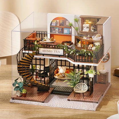 Wooden Dollhouse 3D Puzzle Kit – DIY Miniature Room Model with Furniture & LED Lights Home Decoration