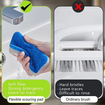 Brosse de nettoyage éponge de salle de bain – Outil de récurage multifonctionnel à long manche, brosse éponge amovible pour le nettoyage en profondeur des sols, baignoires, carrelages en céramique et surfaces domestiques