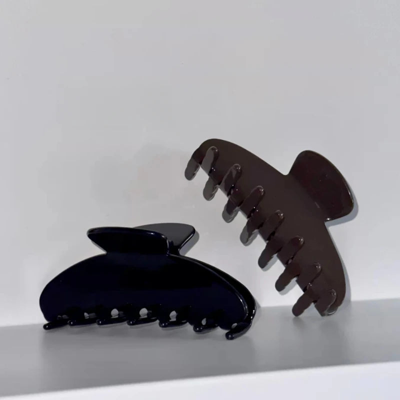 Pinza de pelo de acetato Fashion Coffee – Pinza grande de color sólido negro para mujeres y niñas | Accesorios sencillos para el pelo de verano