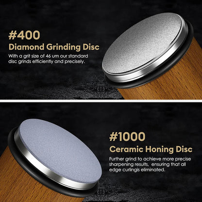 Juego de afilador de cuchillos rodante – Piedra de afilar de diamante con guía angular de 15° y 20° para cuchillos de cocina
