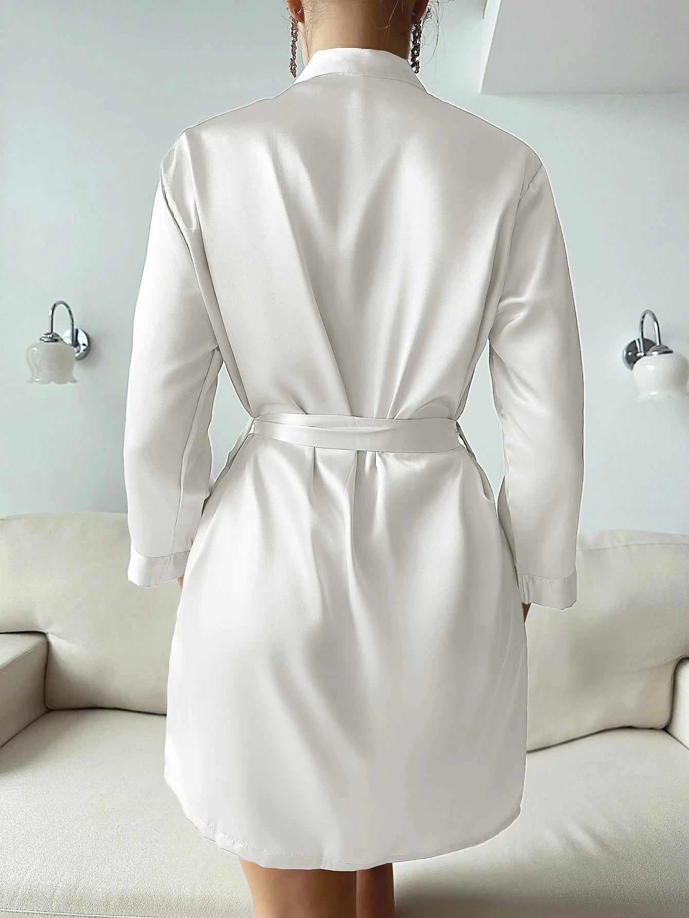 Women’s Summer Ice Silk Robe – Sexy Lace-Up Bathrobe Morning Gown Home Dress Loungewear