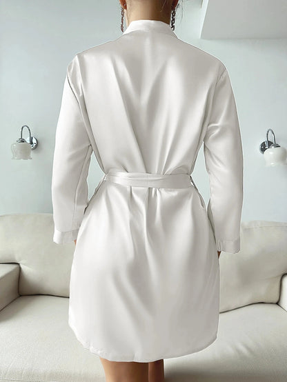 Women’s Summer Ice Silk Robe – Sexy Lace-Up Bathrobe Morning Gown Home Dress Loungewear