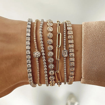 Pulsera de tenis 5A CZ – Pulsera geométrica de cristal de circonita cúbica con bisel para mujer | Joyería de moda clásica de lujo