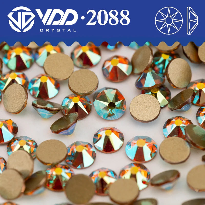 VDD 2088 Crystal Flower Nail Rhinestones – Non-Hotfix 8 Big & 8 Small Flatback Gems for Nail Art & DIY Decorations