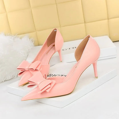 Women's Pointed Toe Stiletto High Heels with Bow Elegant Korean Wedding Pumps