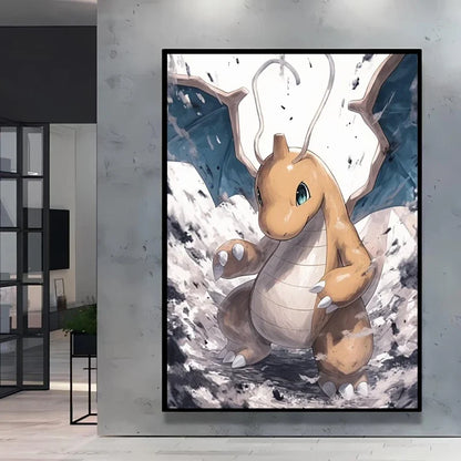 Pokémon Eevee Ink Style Canvas Wall Art – Fantasy Decorative Painting for Home & Room Decor