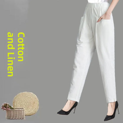 Women's Summer Cotton Harem Pants – Lightweight Loose High-Waist Cropped Trousers, Korean-Style Casual Plus Size Pants