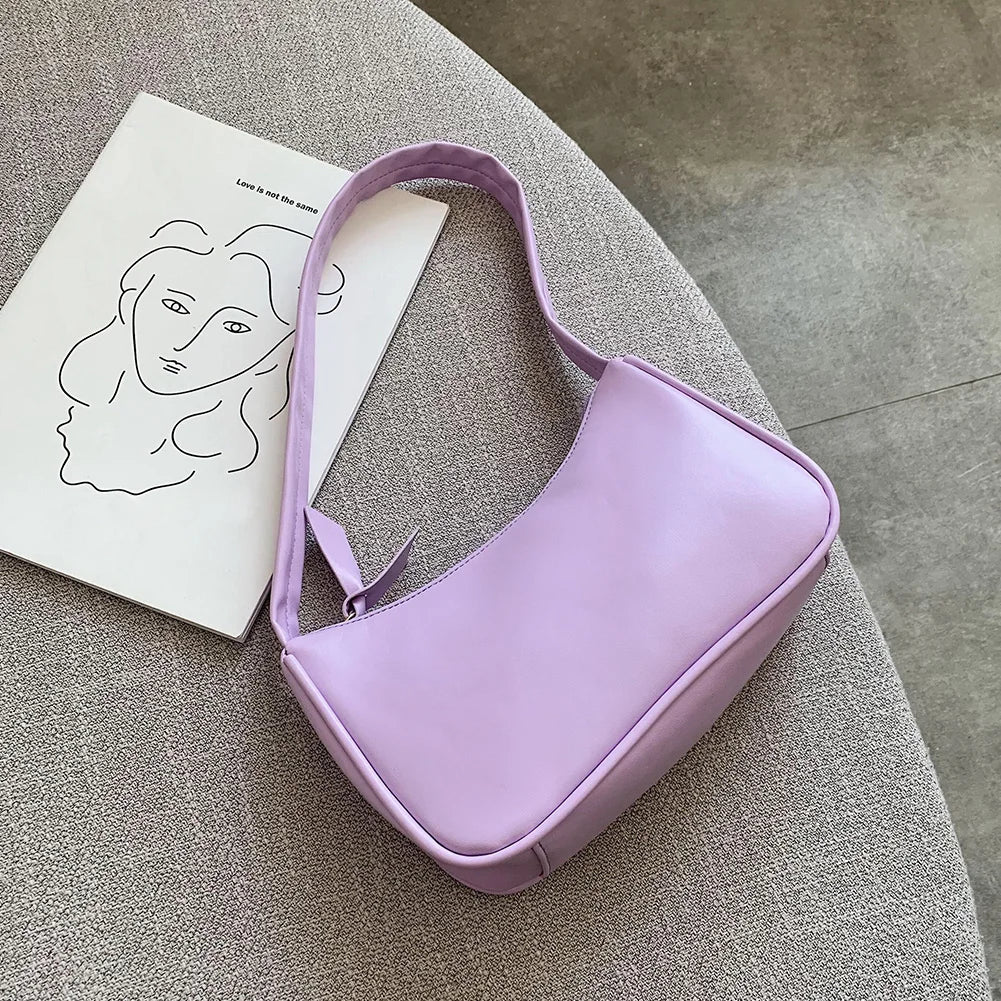 Bolso de hombro retro de piel sintética para mujer – Bolso de mano de moda con asa superior, monedero informal de color sólido para mujer