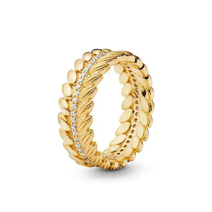Anillo de moda ajustable con corona de corazón de plata de ley 925 chapado en oro con purpurina para mujer