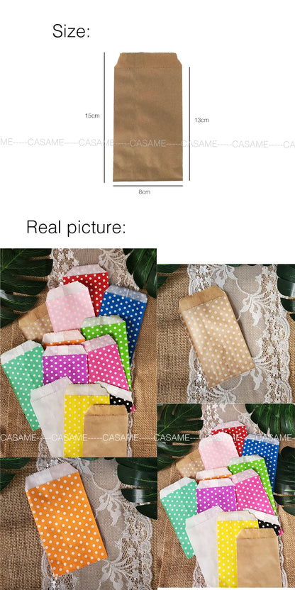 10/25/50PCS Mini Bolsas de Regalo de Papel Kraft con Lunares para Boda, Cumpleaños, Recuerdos de Fiesta, Invitaciones, Tarjetas de Felicitación y Pequeños Regalos