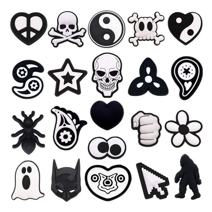 1PC Black & White PVC Shoe Charms – Skull, Ghost & Taichi Shoe Decorations, Shoe Buckle Accessories for Customization & Gifts