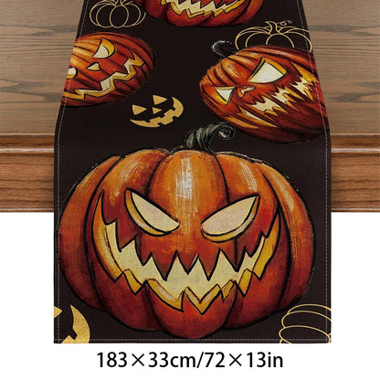Halloween Tablecloth, Haunted House Pumpkin and Spider Web Table Cover, Spooky Dining Table Decor, Halloween Party Supplies, Indoor Home Kitchen Decoration