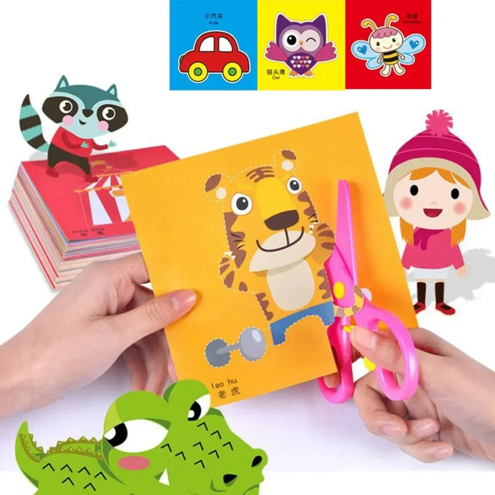 48-Piece Handmade Paper Cut Craft Book – DIY Cartoon Scrapbooking & Paper Art Kit for Kids