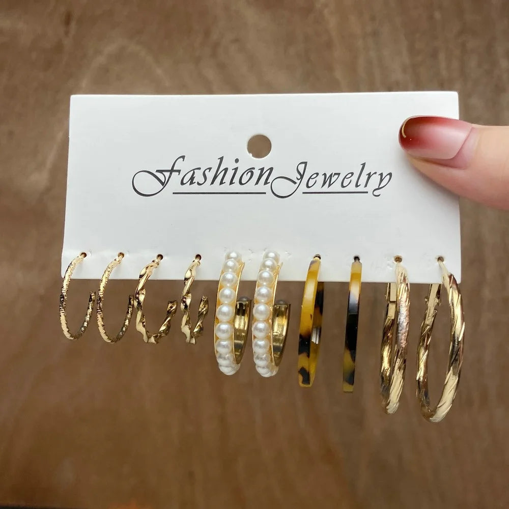 Boucles d'oreilles créoles dorées grand cercle pour femmes, ensemble bohème vintage, perle, cœur, zircon, clous, bijoux cadeau