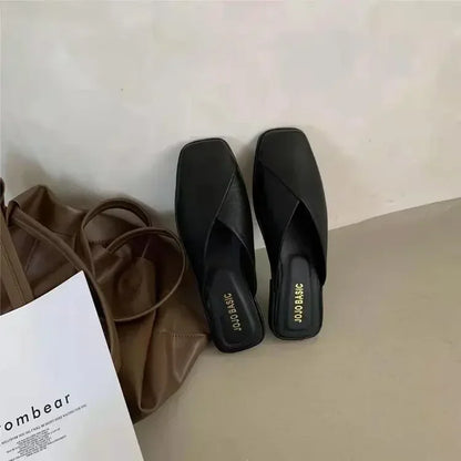 Women's Square Toe Flat Sandals Casual Slip-On Mules Outdoor Walking Slides