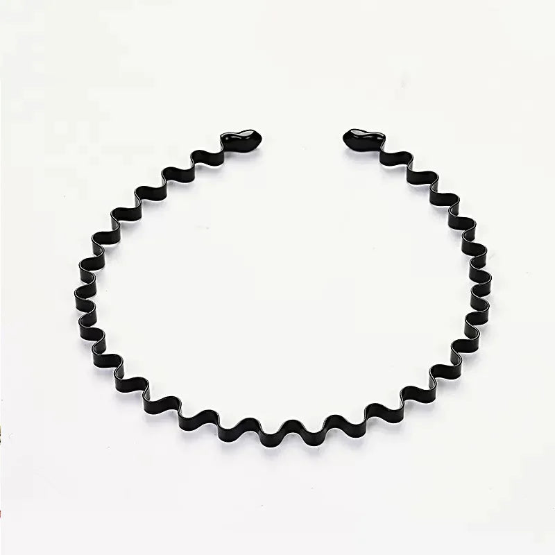 Diadema unisex de metal negro – Aro de pelo ondulado elástico antideslizante para hombres y mujeres | Accesorios para el cabello sencillos y a la moda