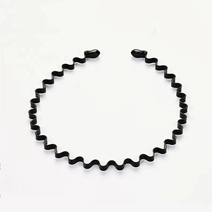 Diadema unisex de metal negro – Aro de pelo ondulado elástico antideslizante para hombres y mujeres | Accesorios para el cabello sencillos y a la moda