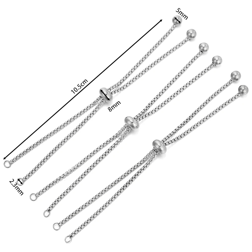 Chaînes coulissantes réglables en acier inoxydable 304, lot de 3, avec embouts à billes – Rallonges de bracelet DIY pour la fabrication de bijoux