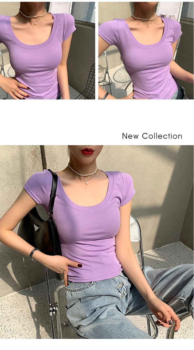 2026 Summer Women’s 100% Cotton Slim T-Shirt Casual Basic O-Neck Solid Korean Style Tee 16 Colors