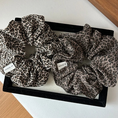 Korean Leopard Print Oversized Scrunchie – Large Elastic Hair Tie for Women & Girls | Retro Fashion Ponytail Hair Accessory