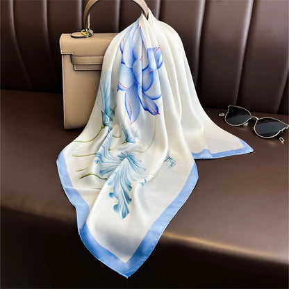 70x70CM Foulard en soie imprimé pour femme – Châle Pashmina carré tendance, tour de cou de luxe, bandeau et bandana décoratif