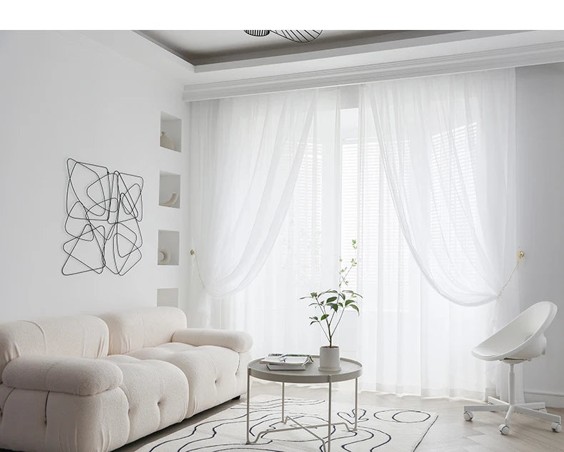 Cortinas de tul blanco transparente modernas – Paneles transparentes para ventanas de sala de estar y dormitorio