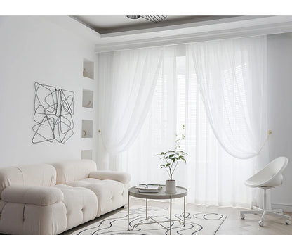 Cortinas de tul blanco transparente modernas – Paneles transparentes para ventanas de sala de estar y dormitorio
