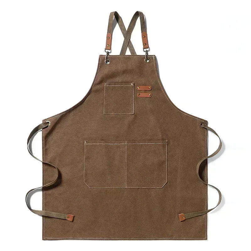 Delantal de trabajo de lona – Delantal de chef ajustable para cocina, barbacoa, restaurante y taller