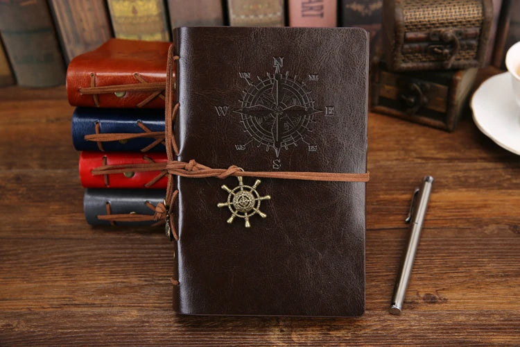 Retro Spiral Leather Notebook – Vintage Pirate Journal with Refillable Pages