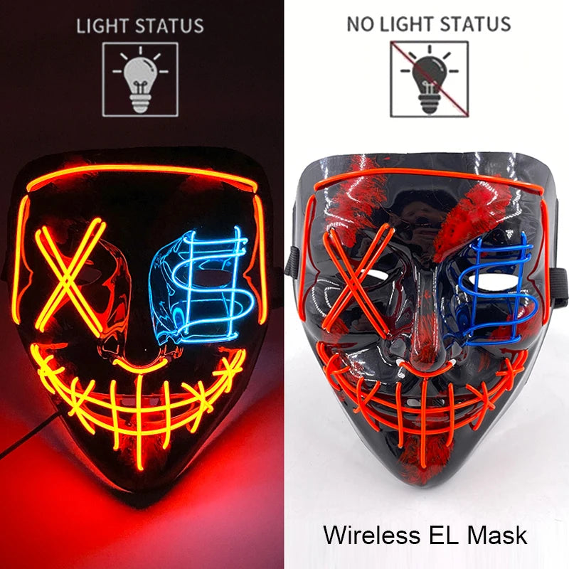 Masque LED sans fil Purge – Masque néon lumineux pour Halloween, fêtes et festivals