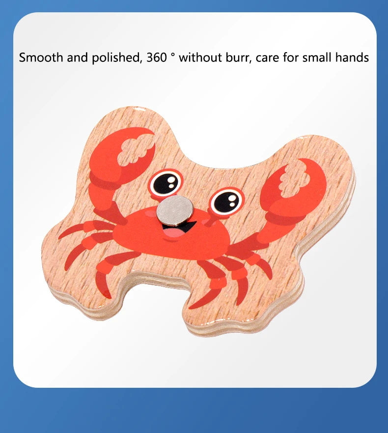 Jouet de Pêche Magnétique en Bois – Jeu d'Apprentissage Montessori sur la Vie Marine, Activité de Pêche Éducative Précoce pour Bébé, Jouet de Développement Cognitif Interactif Parent-Enfant pour Enfants