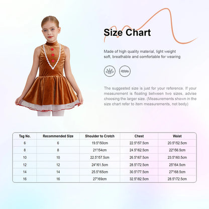 Girls' Gingerbread Man Costume Dress Soft Velvet Cookie Princess Tutu for Christmas, Halloween Cosplay, Ballet, Dance, Holiday Parties and Dress-Up Events
