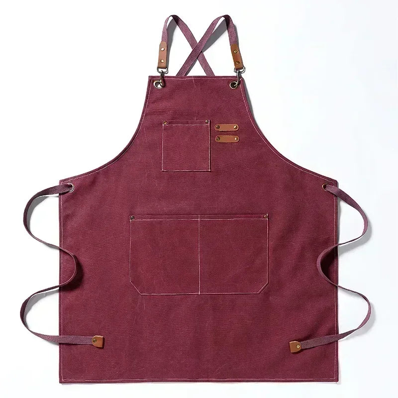 Delantal de trabajo de lona – Delantal de chef ajustable para cocina, barbacoa, restaurante y taller