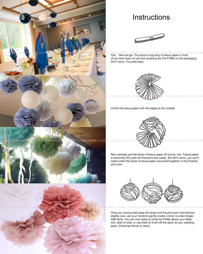 5PCS Tissue Paper Pom Poms – 4–12 Inch Paper Flower Balls for Weddings, Birthdays & Party Decorations