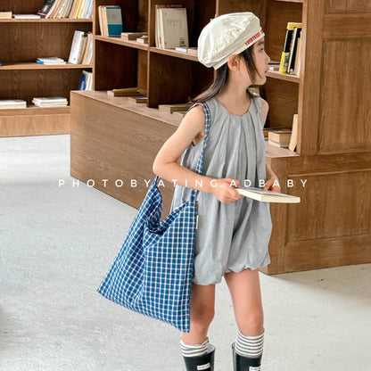 Deer Jonmi 2026 Mono a cuadros de verano para bebé niña – Pelele linterna sin mangas estilo coreano, body informal de ajuste holgado para niños, conjunto de verano cómodo para bebés y niñas